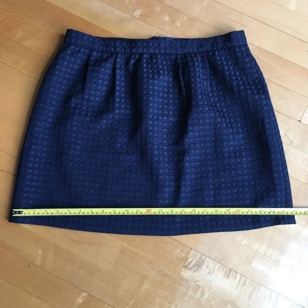 Katherine Barclay Mini Skirt, Abstract, Mod, Classic Navy Blue, Gold, Size 14